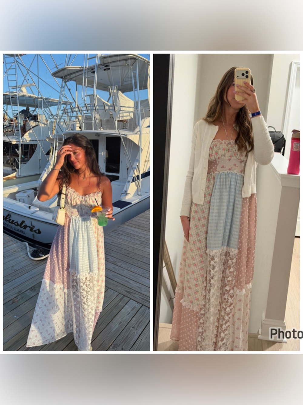 For Love & Lemons Elula Maxi Dress Patchwork Pastel Floral Sundress Small